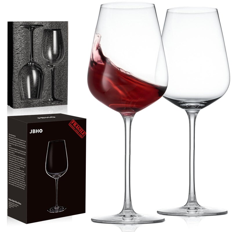 JBHO Hand Blown Italian Style Crystal Bordeaux Wine Glasses - Great Gift Packaging - Red Wine Glasses Lead-Free Premium Crystal Clear Glass - Set of 2-18 Ounce - Image 1